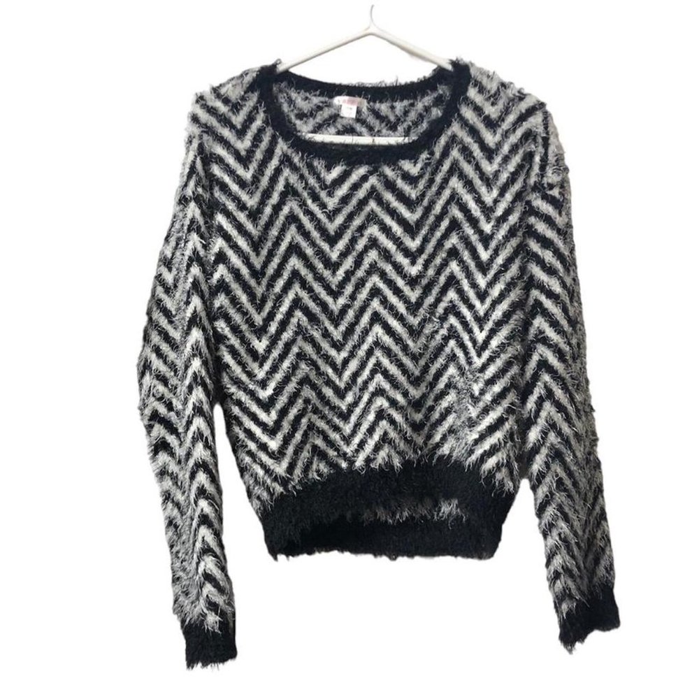 Fuzzy black and white sweater